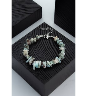 Larimar Doğal Kırık Taş Zincir Kapamalı Bileklik