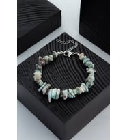 Larimar Doğal Kırık Taş Zincir Kapamalı Bileklik