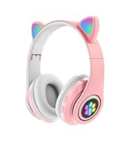 QASUL  P33m Rgb Işıklı Kedi Kulak Kulaküstü Bluetooth Kulaklık PRA-4126465-006878 (Pembe)