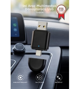 Torima Mini Araç Multimedya Dönüştürücü Adaptör Usb Type-C Uyumlu 2IN1 Kablosuz Carplay TAB06
