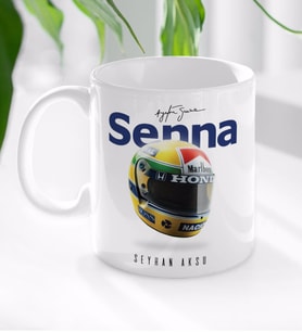 BK Gift Kişiye Özel İsimli F1 Senna Tasarımlı Beyaz Kupa Bardak-1