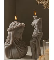 2'li Başsız Venüs Heykeli ve Peçeli Kadın Art Mum Dekoratif Heykel Mum