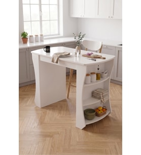Mutfak Masası Mutfak Adası Ada Masa Bar Masası Kahvaltı Masası Raflı Çok Amaçlı Dolap Modern Masa 120x60 cm 9837 Beyaz