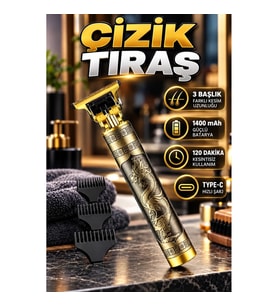 T Bıçaklı Şarjlı Saç ve Sakal Tıraş Makinesi – 3 Başlık, 1400 mAh, 120 Dakika Kullanım