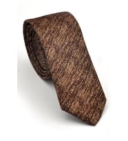 Bej Kırcıl Desenli Kahverengi Dokuma Kumaş Mendilli Slim Fit Kravat // SDK230920 (Renksiz)