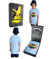 Fenerbahçe Orijinal Lisanslı UV Baskılı Renkli Logo Sıfır Yaka Çocuk T-Shirt (Mavi)