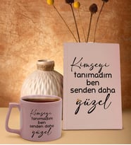 BK Gift Kimseyi Görmedim Ben Tasarımlı Pembe Sert Kapaklı Defter ve Middle Kupa Seti-3, Arkadaşa Hediye, Yeni İş Hediyesi, Doğum Günü Hediyesi