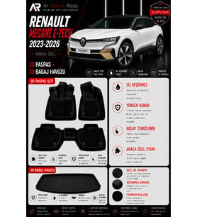 RENAULT MEGANE E-TECH 2023-2026 Araca Özel 3D Paspas + 3D Bagaj Havuzu