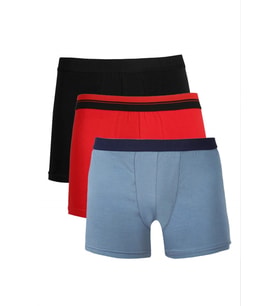 Erkek Penye 3'lü Boxer Siyah-Kırmızı-İndigo