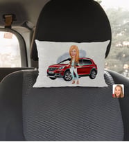 BK Gift Kişiye Özel Plakalı Kadın Peugeot 2008 Karikatürlü Dikdörtgen Araç Koltuk Yastığı-2