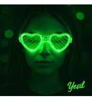 Yeşil Led Işıklı Kalp Gözlük - 3 Modlu Parti Glow Gözlüğü