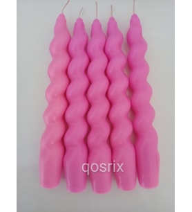 qosrix 5'li Açık Pembe Renk Italyan Burgulu Şamdan Soya Mumu Doğal Kokulu Uzun Çubuk Konik Burgu Spiral Mum