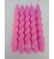 qosrix 5'li Açık Pembe Renk Italyan Burgulu Şamdan Soya Mumu Doğal Kokulu Uzun Çubuk Konik Burgu Spiral Mum