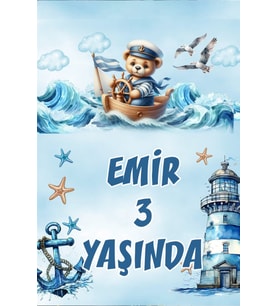Denizci Ayıcık Temalı Doğum Günü Afişi -5 35X50 cm