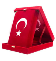 Babalar Günü Hediyesi - Kadife Kutulu Kuranı Kerim (Orta Boy Ayyıldız Kırmızı)