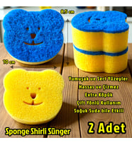Technow Sponge Çift Taraflı Gülen Yüz Çok Amaçlı Sihirli Bulaşık Süngeri Sarı Lacivert  2 Adet
