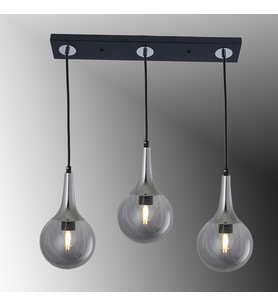 TT601-3S-SY-KR TT Aydınlatma Mat Siyah - Krom 3 lü Uzun Hunili Sıralı Avize