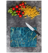 Mavi Mermer Görünümlü  Cam Kesme  ve Sunum Tahtası  25 Cm X 35 Cm