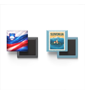 Buzdolap Magnetleri - Slovenya Bayrağı ve Ljubljana Posta Pulu Tema - 2'li Set Magneti