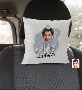 BK Gift Kişiye Özel İsimli Erkek Diş Hekimi Karikatürlü Kare Araç Koltuk Yastığı-3