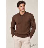 Erkek Polo Yaka Yarım Fermuarlı Önü Fitilli Slim Fit Akrilik Pamuk Triko Kazak