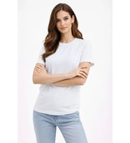 Kadın Bisiklet Yaka Yazlık Kısa kol Düz Tişört Regular Kalıp T-shirt - Beyaz