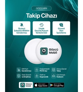 Gözcü Mobil Mini IOS Android Uyumlu Airtag Anlık Geçmişe Dönük Konum GPS Araç Motor Çocuk Akıllı Gizli Takip Cihazı (5-10 Dakika Aralıklı Sinyal Alır) (Beyaz)