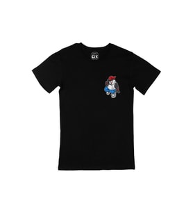 Oynayan Panda Cep Logo Tasarımlı Siyah Tişört