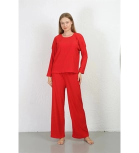 Giyim Kadın Bürümcük Kumaş Pijama Takım Kırmızı