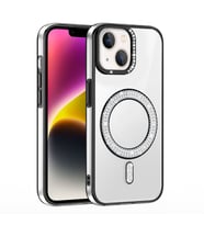 iPhone 13/14 Kılıf Pırlanta Taş Tasarımlı M-safe Şarj Özellikli Karetta Silikon Kapak (Siyah)