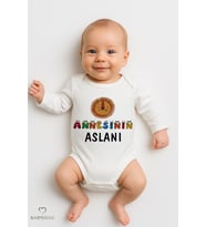 Annesinin Aslanı Baskılı Unisex Uzun Kollu Çıtçıtlı Bebek Body %100 Pamuk, Rahat Zıbın (0-24 Ay) (Beyaz)