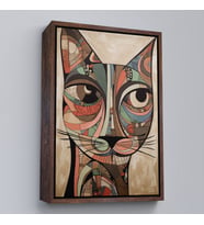 Çerçeveli Desenli Kedi Tablosu (Beyaz)