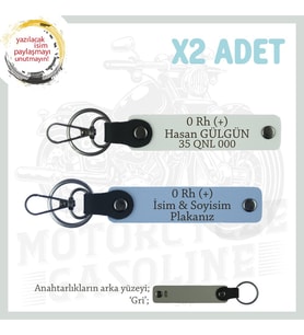 Yolların Maceracıları İçin, İsim Plaka ve 0 Rh (+) Kan Grubu, Özel x2' li Anahtarlık, Mavi-Beyaz-Gr (Çok Renkli)