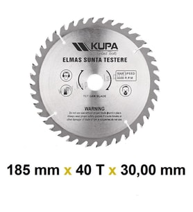 Kupa Ahşap Sunta Elmas Testere 185 mm X 40T X 30 mm. (Gri)