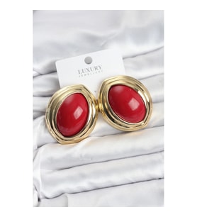 Mey İthalat® Pirinç Kırmızı Badem Model Vintage Gold Kadın Küpe