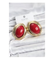 Mey İthalat® Pirinç Kırmızı Badem Model Vintage Gold Kadın Küpe