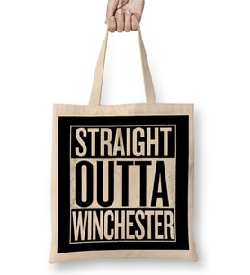 Straight Outta Winchester Supernatural White Bez Çanta Uzun Saplı