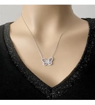 Beyaz Taşlı Kelebek Gümüş Kolye (Karışık)