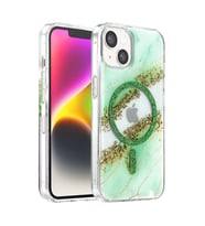 Onegif İphone 15 Lotus Simli Magsafe Kapak - Yeşil