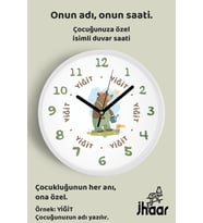 İsme Özel Sevimli Ayı Çocuk Odası Duvar Saati Orta Boy 30 cm Beyaz Camlı Sessiz