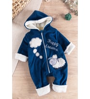 Kuzu Figürlü Welsoft Peluş Astarlı Kadife Kız/Erkek Bebek Tulum (Lacivert)