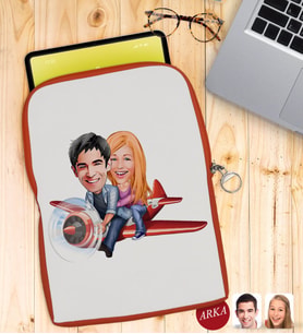 BK Gift Kişiye Özel Sevgililer Karikatürlü Taşınabilir Koruyucu Tablet Kılıfı & Organizer Çanta - Turuncu-11