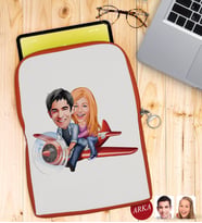 BK Gift Kişiye Özel Sevgililer Karikatürlü Taşınabilir Koruyucu Tablet Kılıfı & Organizer Çanta - Turuncu-11