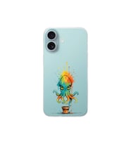 iPhone 16 Plus ile uyumlu Splash ahtapot tasarımlı şeffaf silikon kılıf