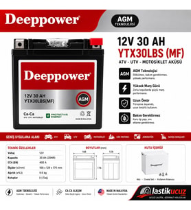 Deeppower 12V 30AH YTX30BLS (MF) ATV-UTV AKÜSÜDÜR