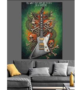 Kuru Kafalı Elektro Gitar Dekoratif Kanvas - Mdf Ahşap Tablo