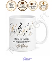 Nota Temalı Baskılı Kupa Bardak Müzik Severlere Özel Tasarım Hediye
