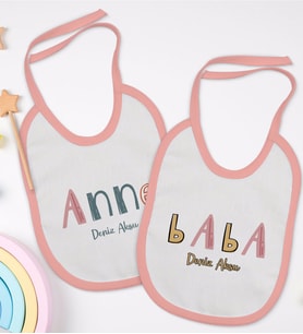 BK Kids Kişiye Özel Anne ve Baba Tasarımlı 2’li Pembe Mama Önlüğü-4