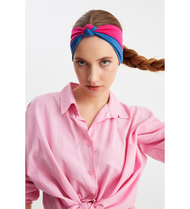 Bordo-Mavi Kadın Fenomen Style Pamuklu Penye, Kaymaz, Yumuşak, Esnek, Saç Bandı Bandana (Çok Renkli)