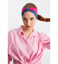 Bordo-Mavi Kadın Fenomen Style Pamuklu Penye, Kaymaz, Yumuşak, Esnek, Saç Bandı Bandana (Çok Renkli)